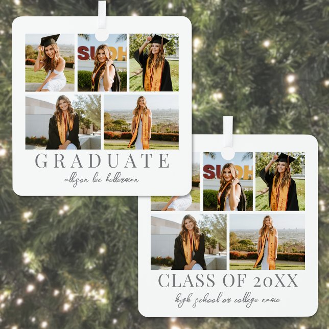 Graduate Simple Elegant Script Graduation Photo Metal Tree Decoration (Graduate Simple Elegant Script Graduation Photo Metal Ornament )