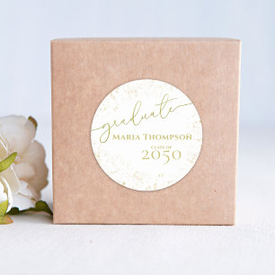 Graduate Simple Gold Calligraphy Script Classic Round Sticker