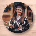 Graduate Simple Modern Script Classic Photo 7.5 Cm Round Badge<br><div class="desc">This simple and classic design is composed of sans serif and playful cursive typography and add a custom photo.</div>
