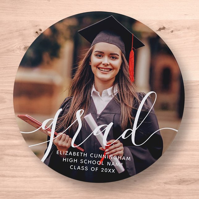 Graduate Simple Modern Script Classic Photo 7.5 Cm Round Badge (Creator Uploaded)