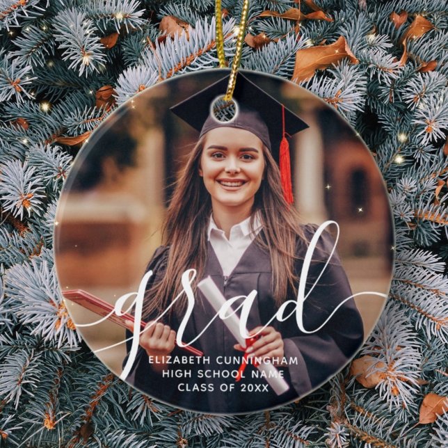 Graduate Simple Modern Script Classic Photo Ceramic Tree Decoration (Creator Uploaded)