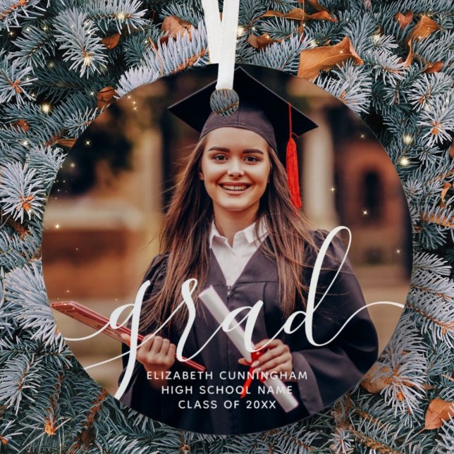 Graduate Simple Modern Script Classic Photo Metal Tree Decoration (Creator Uploaded)