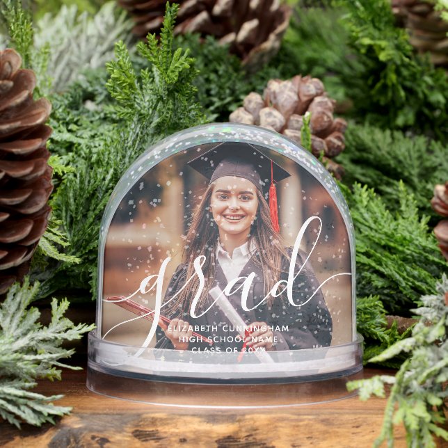 Graduate Simple Modern Script Classic Photo Snowglobe (Winter)