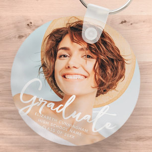 Graduate Simple Modern Script Grad Photo Key Ring