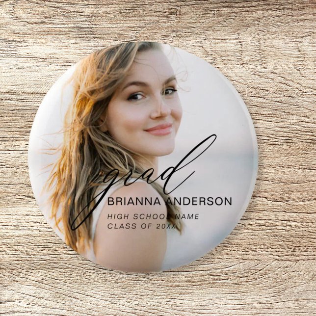 Graduate Simple Modern Script Minimalist Photo 6 Cm Round Badge (Creator Uploaded)