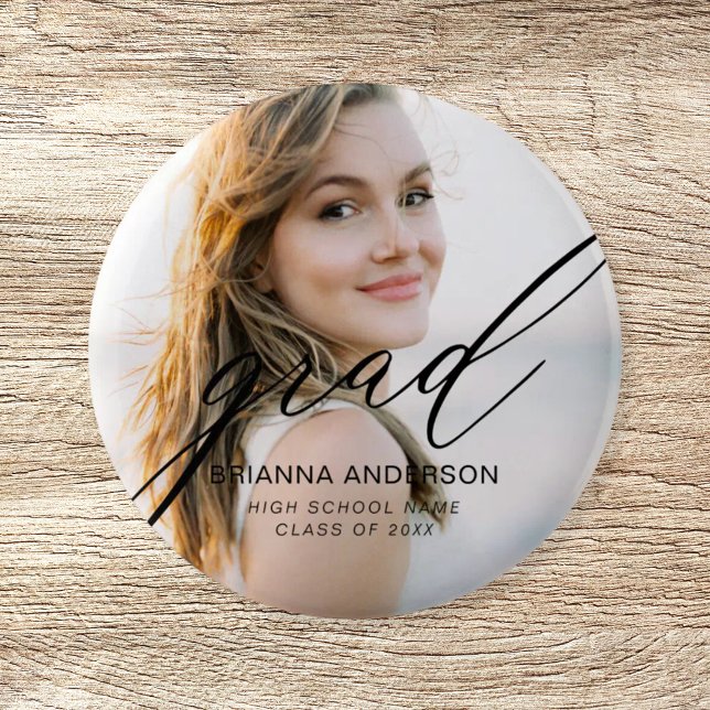 Graduate Simple Modern Script Minimalist Photo 6 Cm Round Badge (Creator Uploaded)