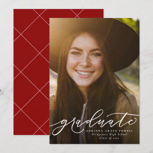 Graduate simple red vertical graduation announcement