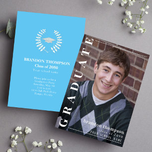 Graduate Simple Stylish Carolina Blue Photo Invitation
