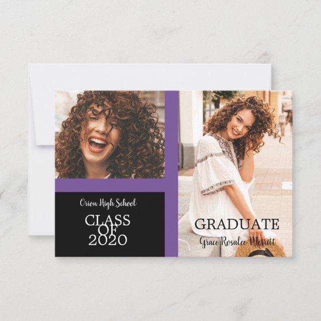 Graduate Simple Two Photos Graduation in Purple (Front)