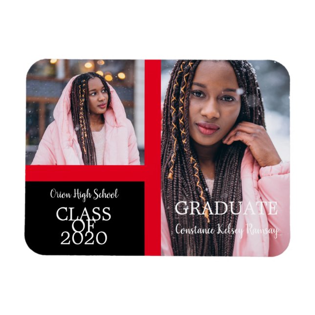 Graduate Simple Two Photos Graduation in Red Magnet (Horizontal)