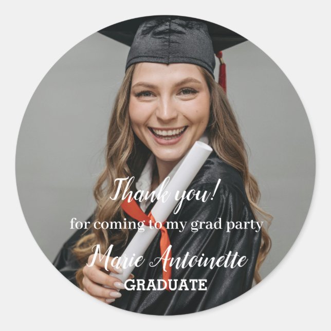 Graduate Sophisticate Thank you Photo Classic Round Sticker (Front)