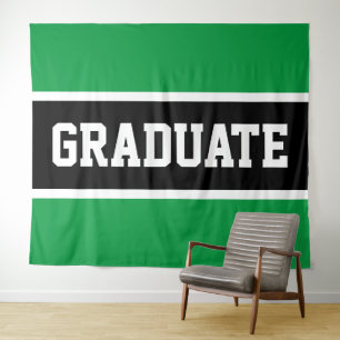 GRADUATE Sporty Bright Green Black White Stripes Tapestry