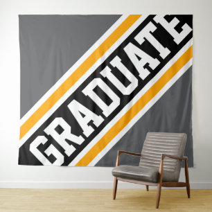 GRADUATE Sporty Grey Black Orange Racing Stripes Tapestry
