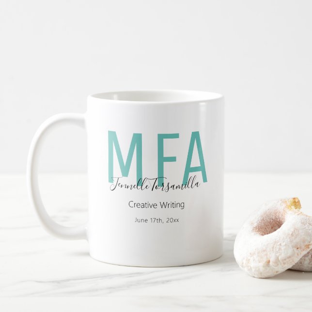 Graduate Teal Black Date Name Degree MFA Coffee Mug (With Donut)