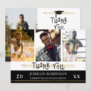 Graduate Thank You Gold Lines Editable Colour Invitation