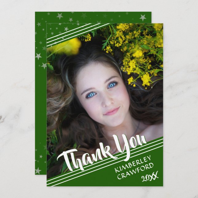 Graduate Thank You Handwritten Brush Script Green Invitation (Front/Back)