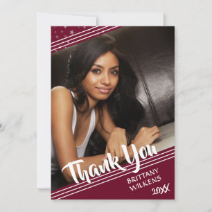 Graduate Thank You, Lines & Stars, Editable Maroon You Card