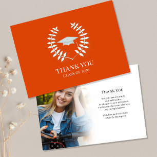 Graduate Thank You Modern Photo Orange Classic Card