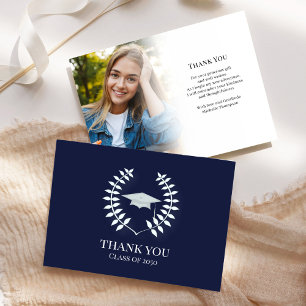 Graduate Thank You Photo Navy Blue Classic Elegant Card