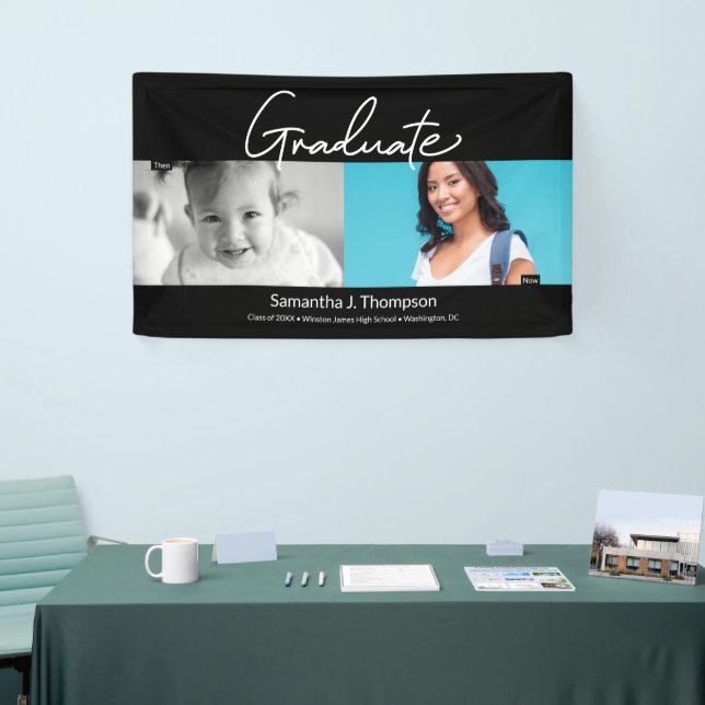 Graduate Then and Now baby photo and Grad photo  Banner (Tradeshow)