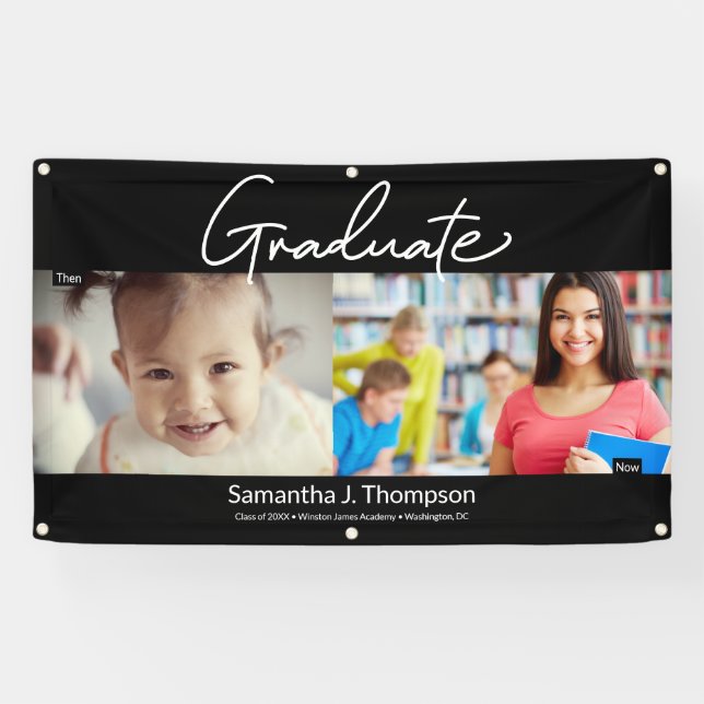 Graduate Then and Now Grad Custom photo Banner (Horizontal)