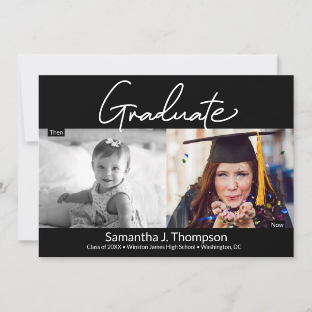 Graduate Then and Now high school Grad photo Announcement (Front)