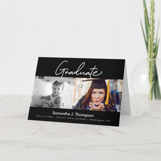 Graduate Then and Now high school Grad photo Announcement (Front)