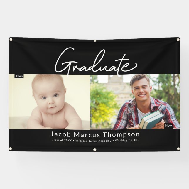 Graduate Then and Now Male Grad Custom photo Banner (Horizontal)