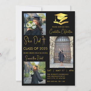 Graduate three photo modern graduation invitation