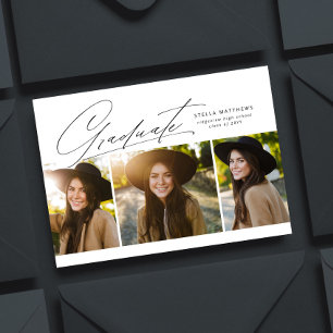 Graduate three photo simple modern graduation invitation