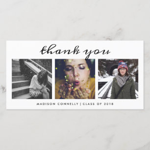 Graduate Three Photos   Modern Thank You Card