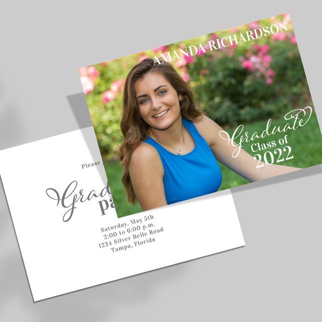 Graduate Trendy Script Photo Template Simple  (Simple minimalist graduation photo invitation template with stylish calligraphy script. )