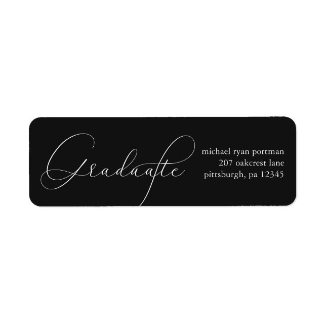 Graduate Typography Mailing Label in Black (Front)