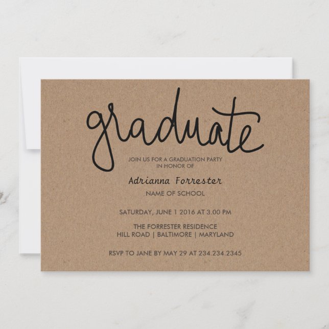 Graduate Typography Rustic Kraft Paper Invitation (Front)