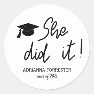 Graduate Typography She Did It Modern Classic Round Sticker