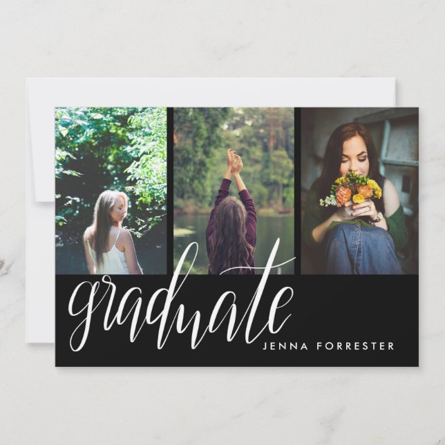 Graduate Typography Three Photos Graduation Party Invitation (Front)