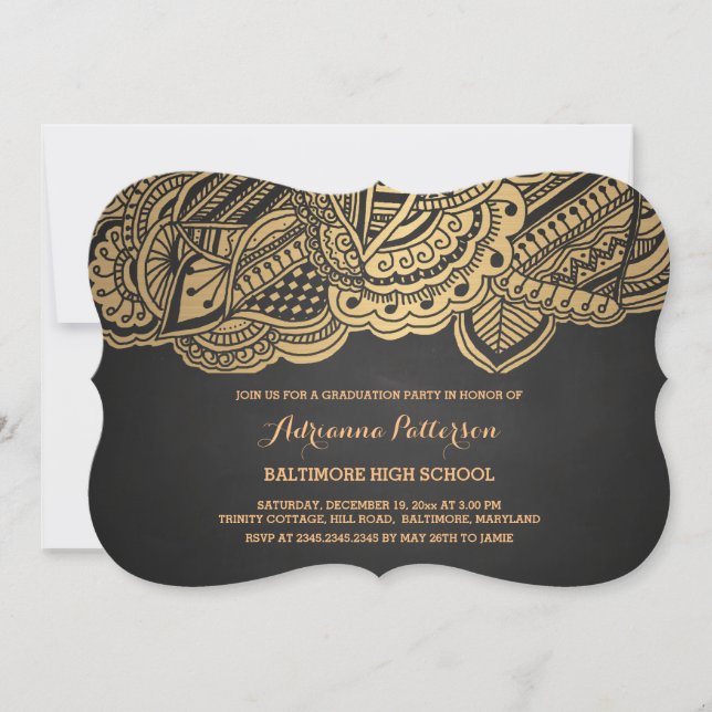 Graduate | Vintage Chalkboard Gold Mandala Pattern Invitation (Front)