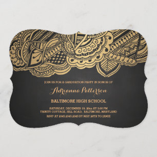 Graduate   Vintage Chalkboard Gold Mandala Pattern Invitation
