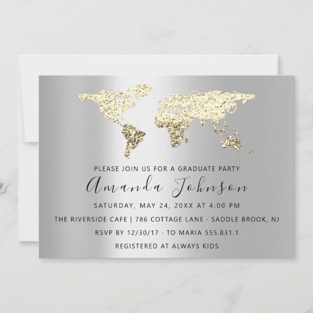 Graduate We Move Wedding Gold Destination Map Grey Invitation (Front)