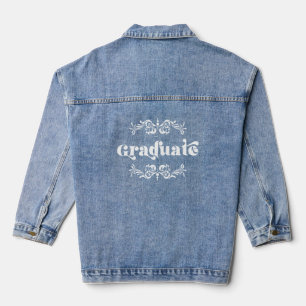Graduate White Retro Typography Swirls Frame Denim Jacket