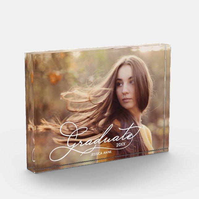 Graduate White Script Photo Block (Left)