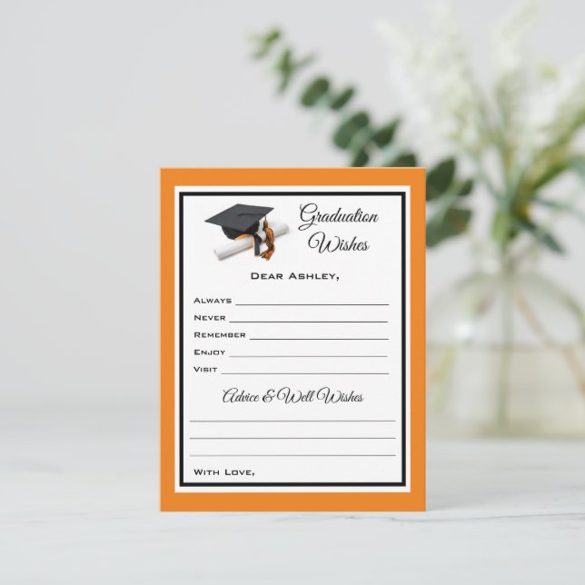 Graduate Wishes & Advice | Black and Orange Card (Standing Front)