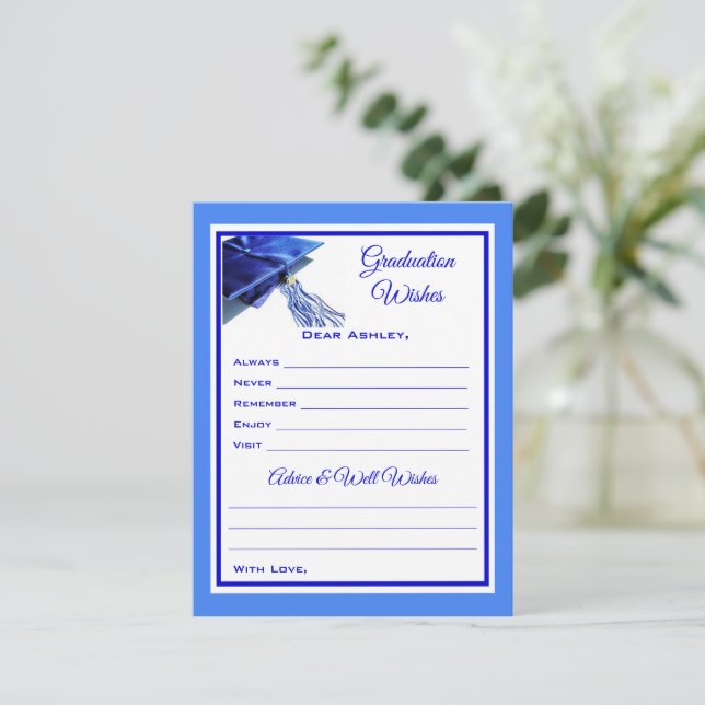 Graduate Wishes & Advice | Blue and White Card (Standing Front)