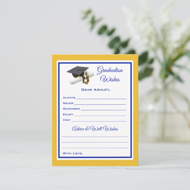 Graduate Wishes & Advice | Blue and Yellow Card (Standing Front)