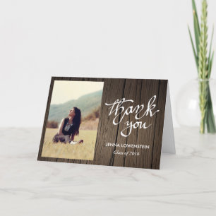 Graduate Wood Thank You Handwritten Photo Card