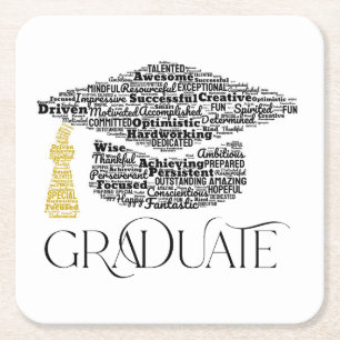 Graduate Words Graduation Cap Party Square Paper Coaster