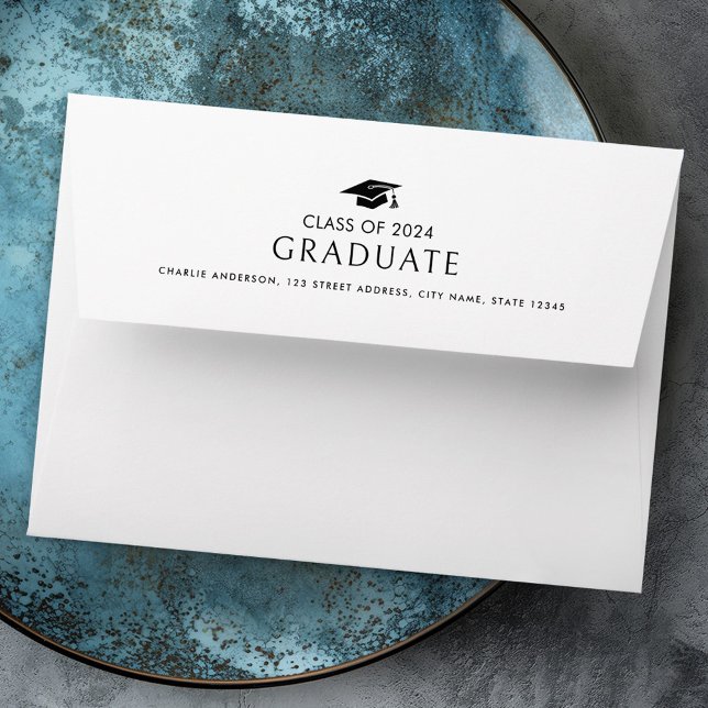 Graduate year graduation cap white return address envelope (Graduate year graduation cap white return address envelope)