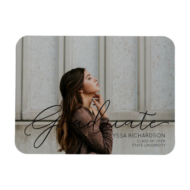 Graduate & Your Photo - Black Print Magnet (Horizontal)