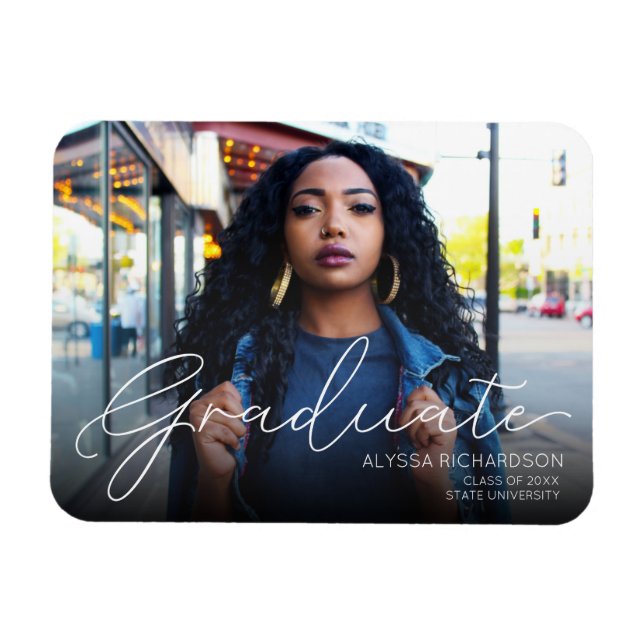 Graduate & Your Photo - White Print with Fade Magnet (Horizontal)