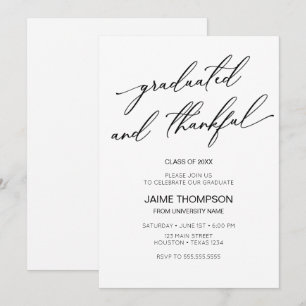 Graduated and Thankful Modern Graduation Invitation